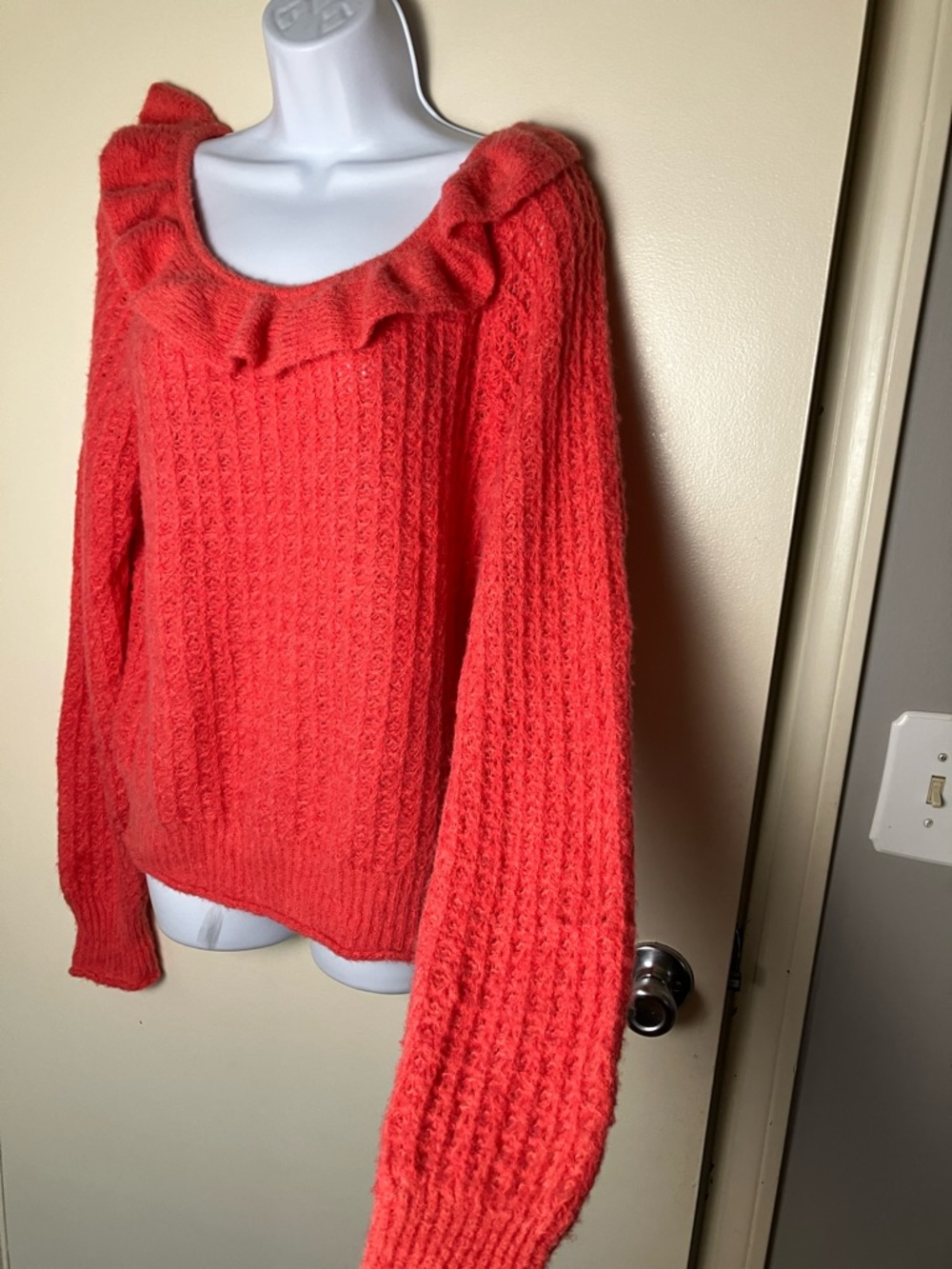 Anthropologie Cozy Ruffle-Trim Boat Neck Knit Pink Rose Sweater NWT Size XL - Picture 4 of 8